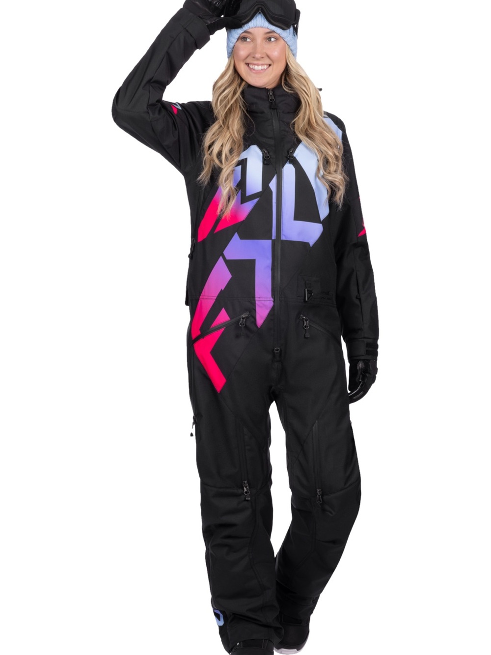 Women's Black Ski One-Piece with Pink & Purple Graphic